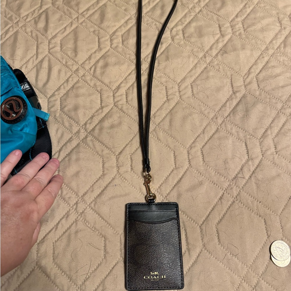 Coach Black and Brown Card Holder Lanyard